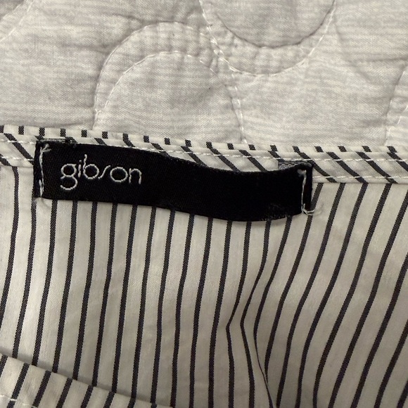 Gibson Black and White Striped Cotton blend Blouse with Bell Sleeves S - Picture 4 of 7